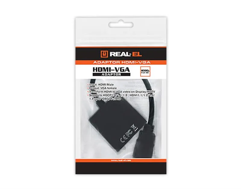 Адаптер REAL-EL HDMI - VGA (M/F), 0.15 м, чорний (EL123500020) - зображення 1