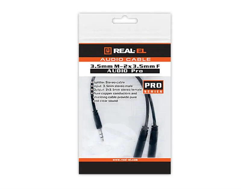 Аудіо-кабель REAL-EL Audio Pro 3.5 мм - 2х3.5 мм (M/F), 0.2 м, чорний (EL123500039) - зображення 1