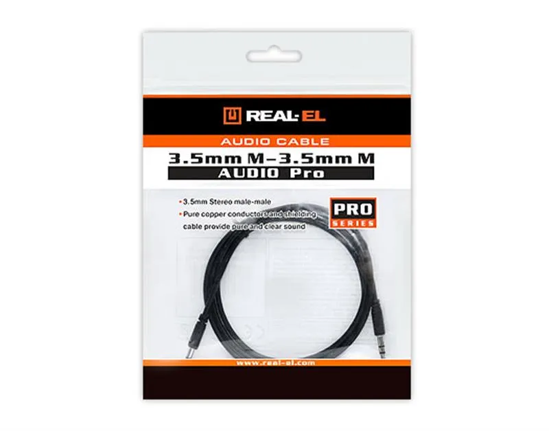 Аудіо-кабель REAL-EL Audio Pro 3.5 мм - 3.5 мм (M/M), 1 м, чорний (EL123500040) - мініатюра 2