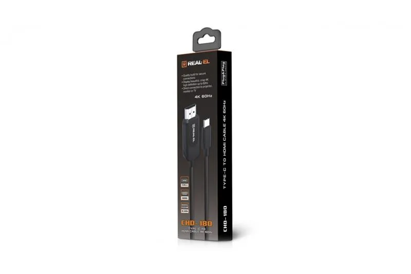 Кабель REAL-EL CHD-180 HDMI - USB Type-C (M/M), 1.8 м, Black (EL123500044) - мініатюра 2