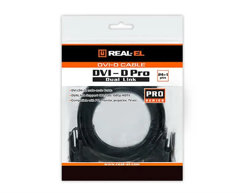 Кабель REAL-EL Pro DVI - DVI (M/M), 24+1, 1.8 м, чорний (EL123500038) - мініатюра 2