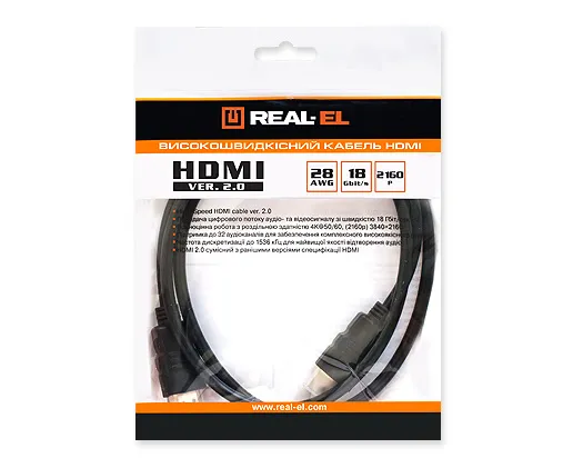Кабель REAL-EL HDMI - HDMI V 2.0 (M/M), 1 м, Black (EL123500011) - мініатюра 2