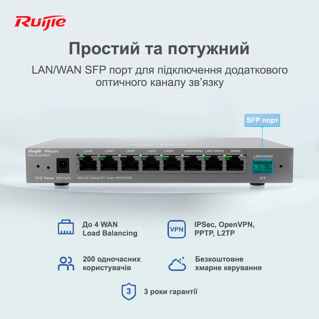 Маршрутизатор Ruijie Reyee RG-EG209GS - мініатюра 5