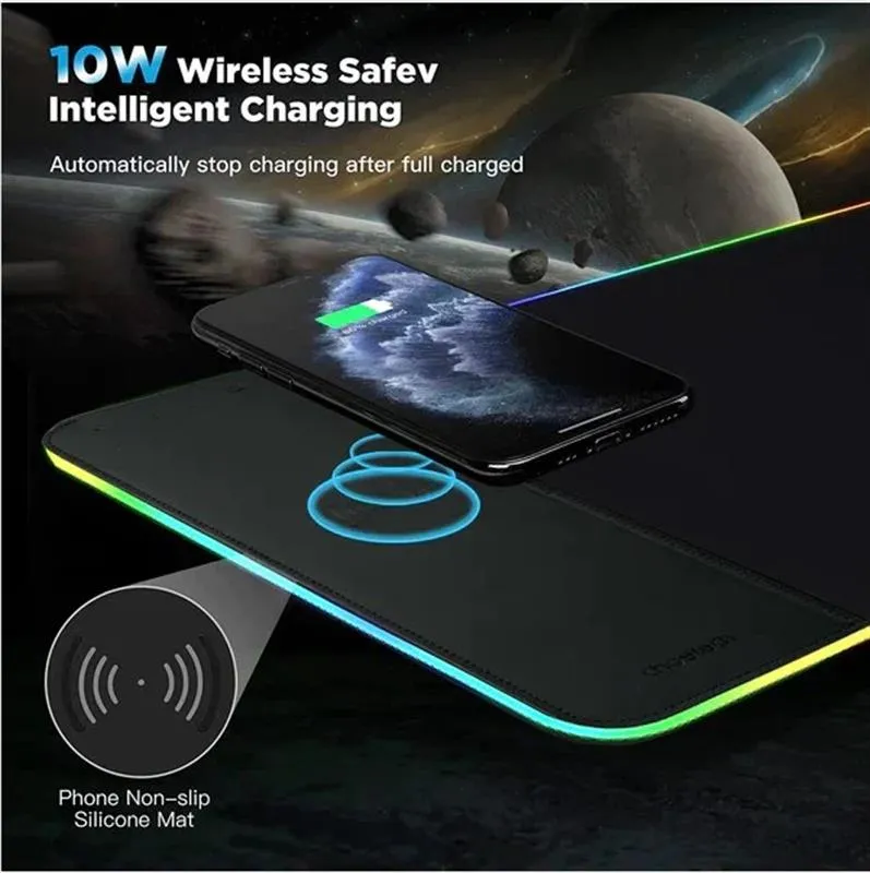 Килимок для миші з бездротовим зарядним пристроєм Choetech (T543-F) RGB Illuminated 15W Wireless Charging Mouse Pad - мініатюра 3