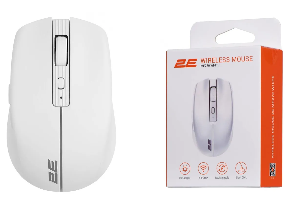 Миша бездротова 2E MF270 Silent Rechargeable WL White (2E-MF270WWH) - мініатюра 9