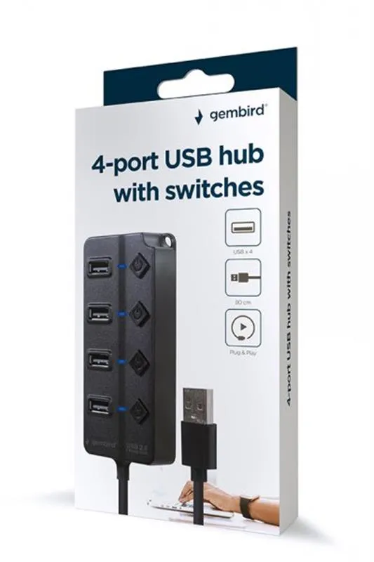 USB-хаб Gembird 4 ports (UHB-U2P4P-01) з вимикачами - мініатюра 4