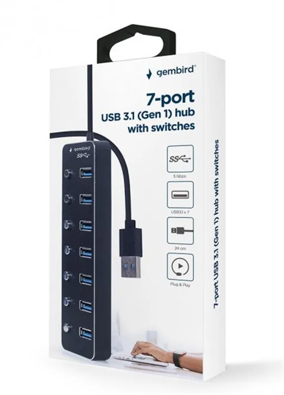 USB-хаб Gembird 7 ports Black (UHB-U3P7P-01) з вимикачами - мініатюра 4
