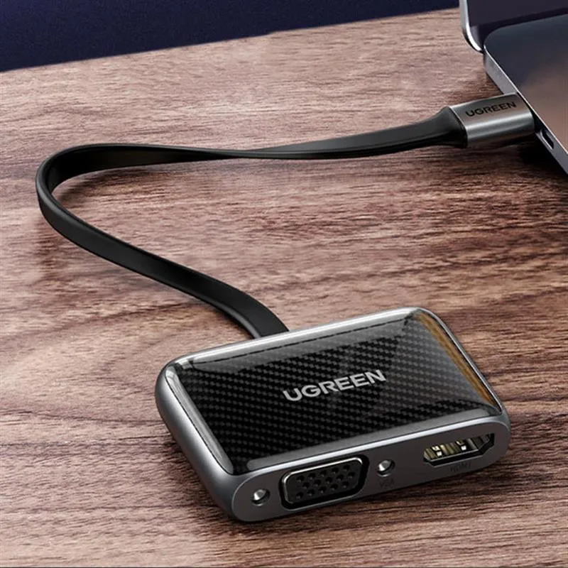 Адаптер Ugreen CM303 HDMI+VGA - USB Type-C (F/M), Black (70549) - мініатюра 2