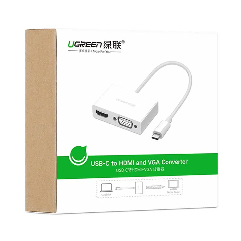 Адаптер Ugreen MM123 HDMI+VGA - USB Type-C (F/M), White (30843) - мініатюра 3