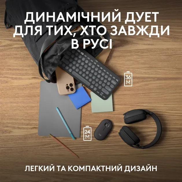 Комплект (клавіатура, миша) бездротовий Logitech Pebble 2 Combo Graphite (920-012239) - мініатюра 12