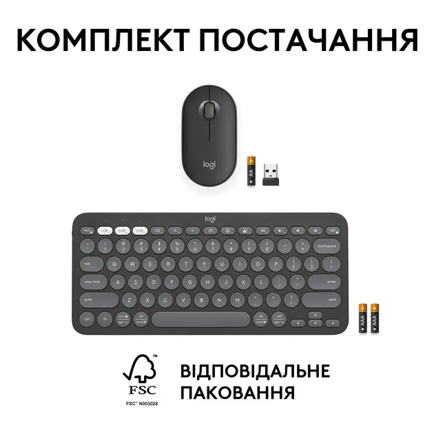 Комплект (клавіатура, миша) бездротовий Logitech Pebble 2 Combo Graphite (920-012239) - мініатюра 15