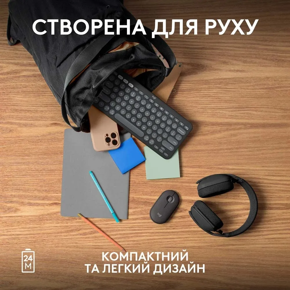 Миша бездротова Logitech Pebble Mouse 2 M350s Graphite (910-007015) - мініатюра 13