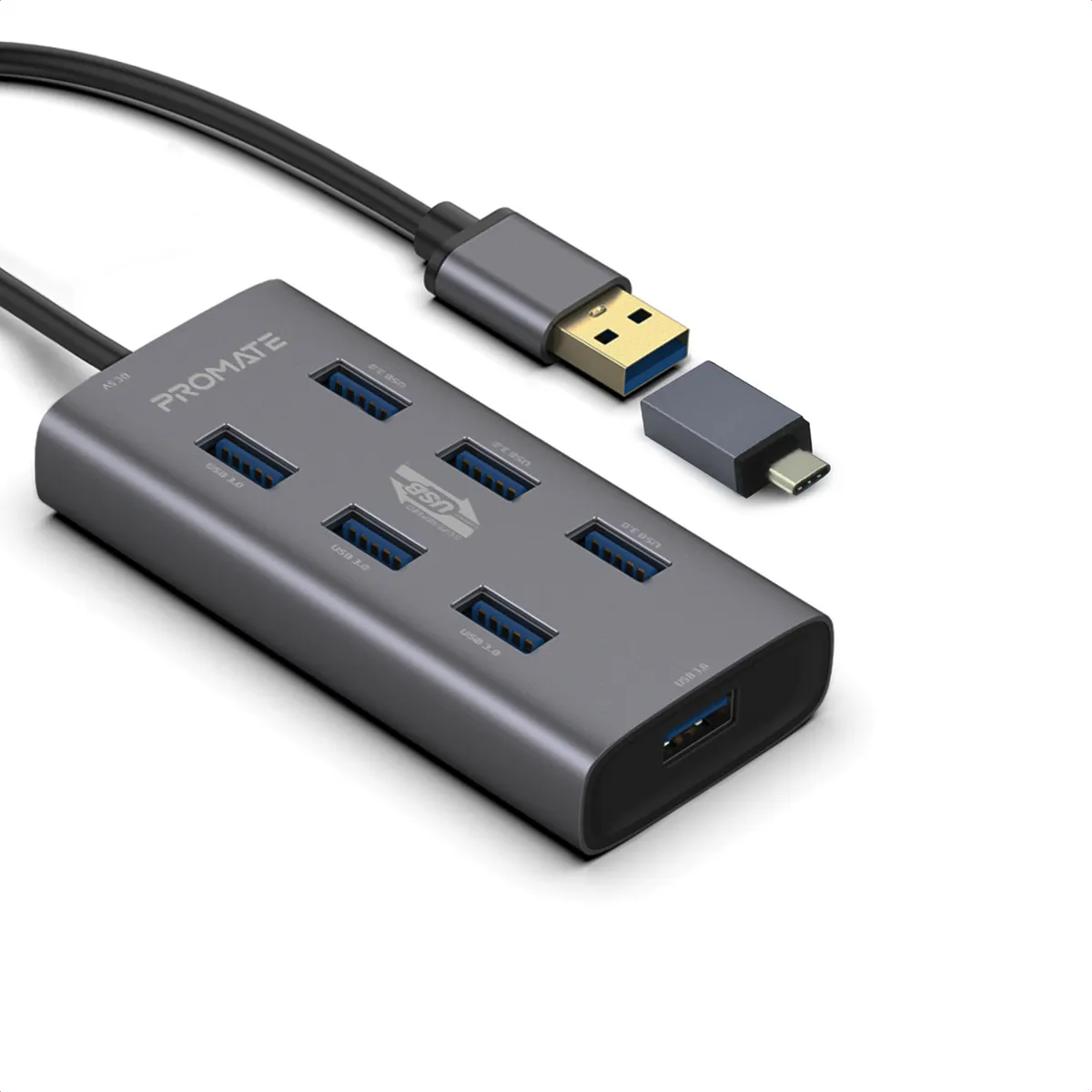 USB-хаб Promate EzHub Grey 7 ports - зображення 1