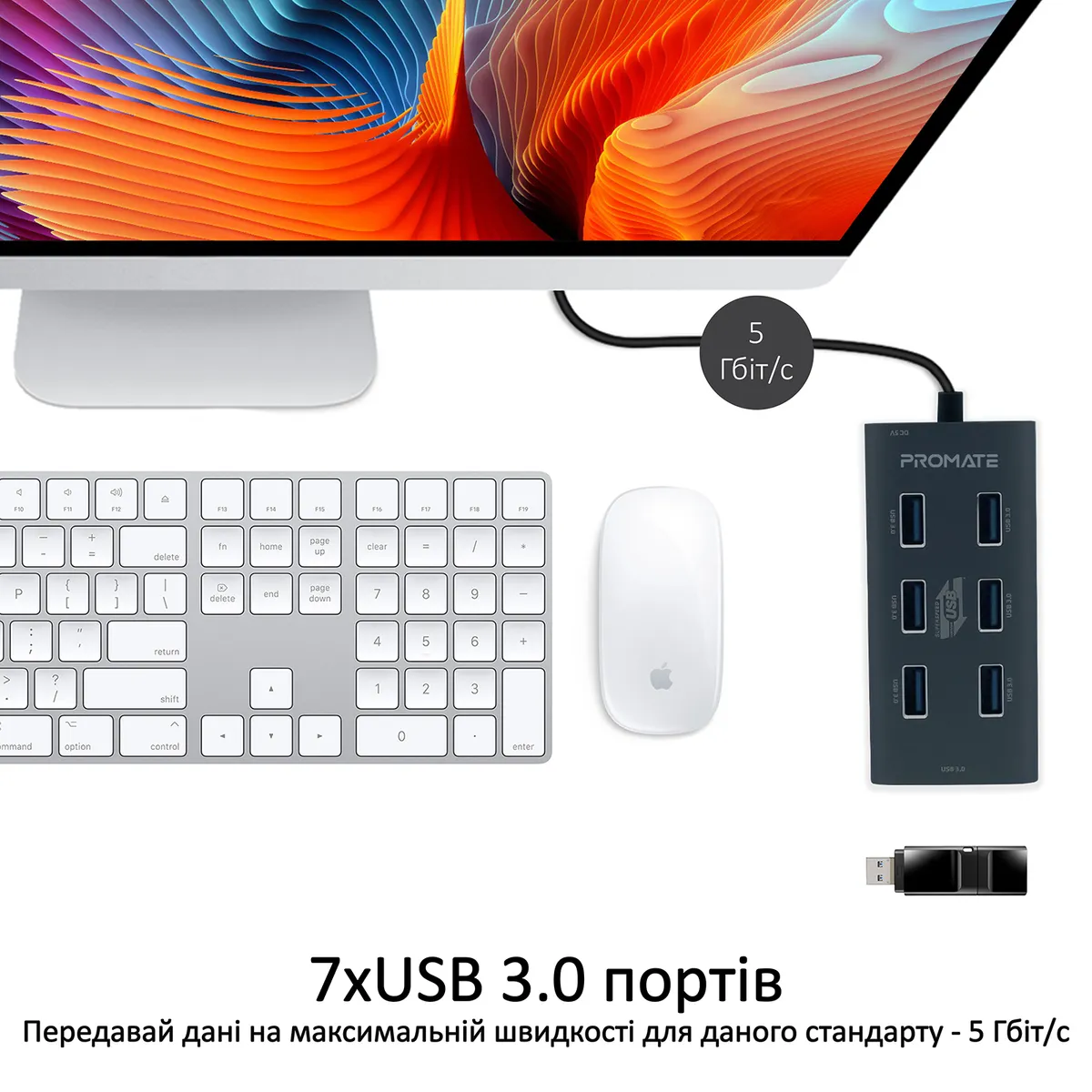 USB-хаб Promate EzHub Grey 7 ports - мініатюра 2