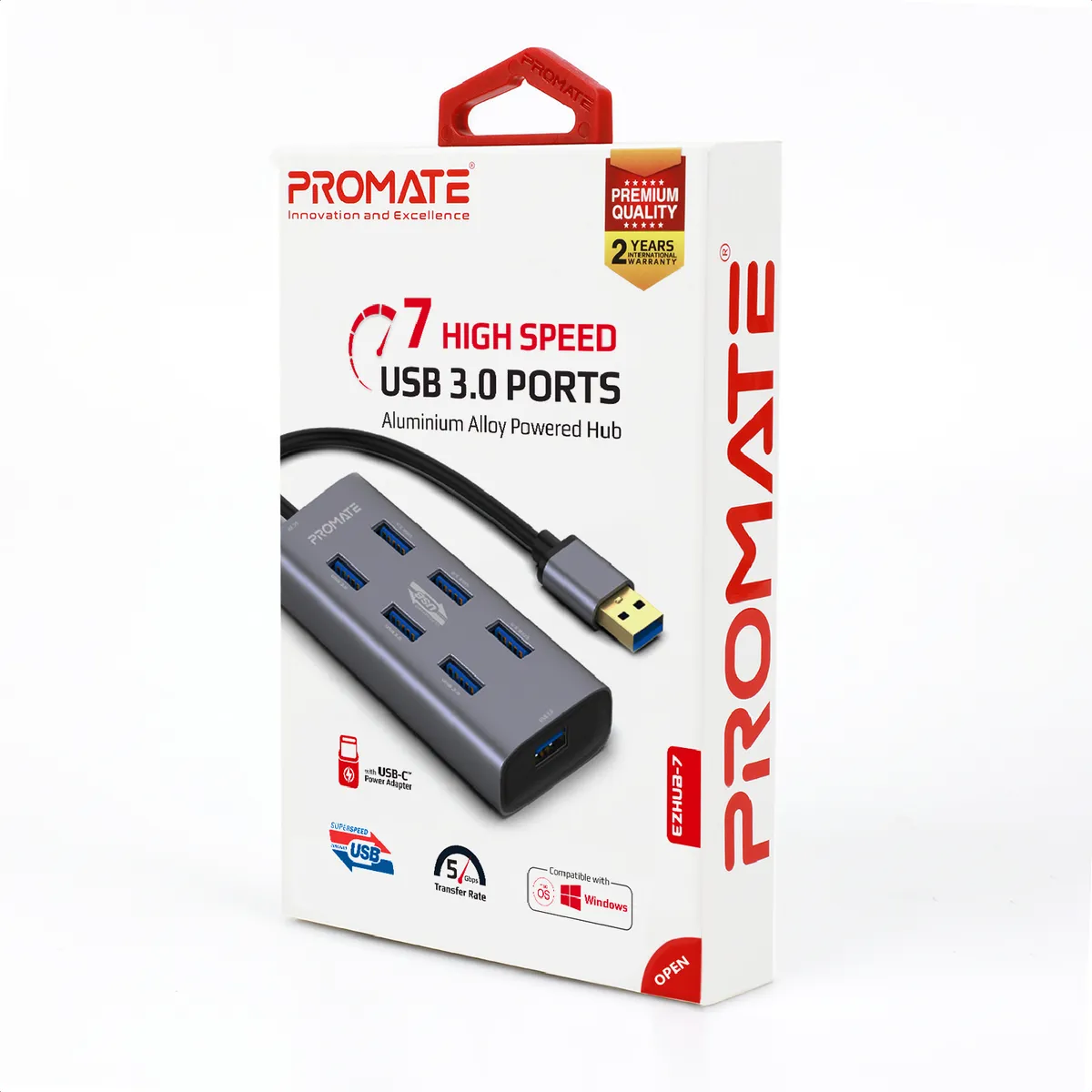 USB-хаб Promate EzHub Grey 7 ports - мініатюра 9