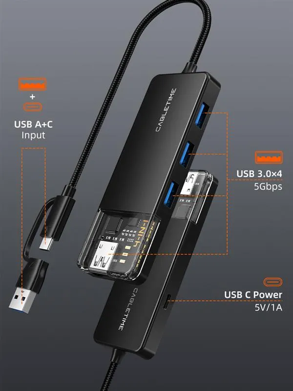 USB-хаб Cabletime CB03B USB Type-C 4-в-1 - мініатюра 2
