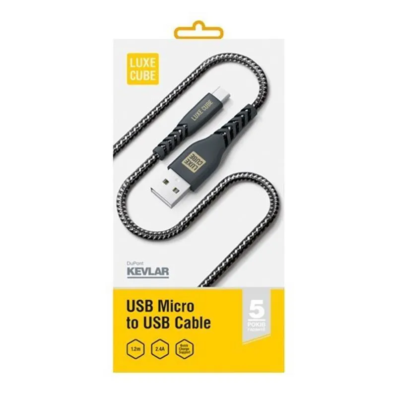 Кабель Luxe Cube Kevlar USB - micro USB (M/M), 1.2 м, чорний (8886668686242) - мініатюра 2