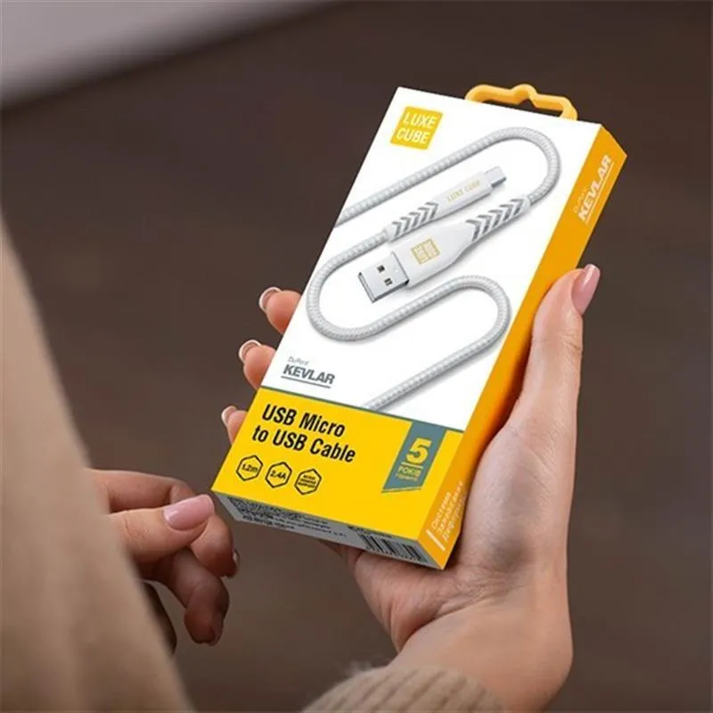 Кабель Luxe Cube Kevlar USB - micro USB (M/M), 1.2 м, білий (8886668686266) - мініатюра 2
