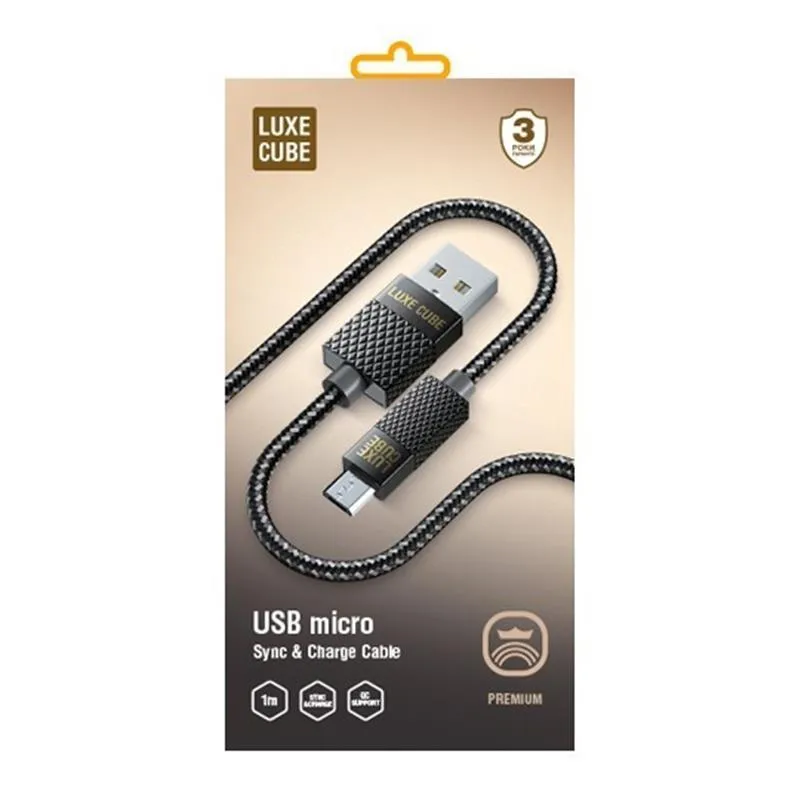 Кабель Luxe Cube Premium USB - micro USB (M/M), 1 м, сірий (8886668686167) - мініатюра 2