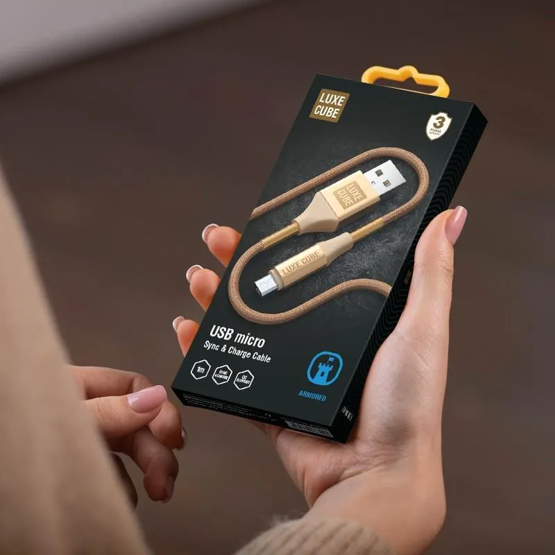 Кабель Luxe Cube Armored USB - micro USB (M/M), 1 м, золотистий (8886669689204) - мініатюра 2