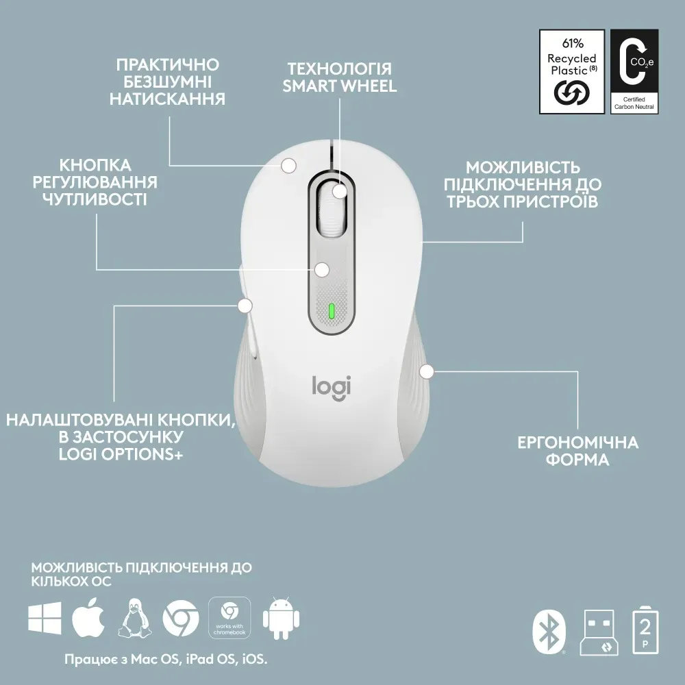 Комплект (клавіатура, миша) бездротовий Logitech Signature Slim Combo MK950 OffWhite (920-012491) - мініатюра 11