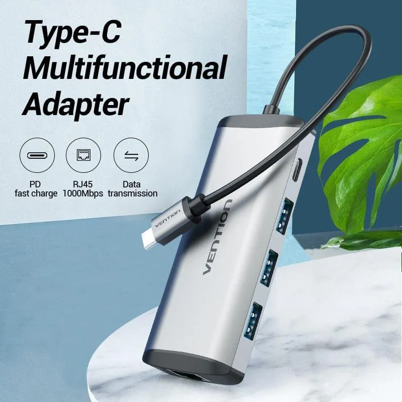Концентратор Vention USB-C 3-Port, RJ-45, PD, 0.15 m (TGDHB) - мініатюра 3