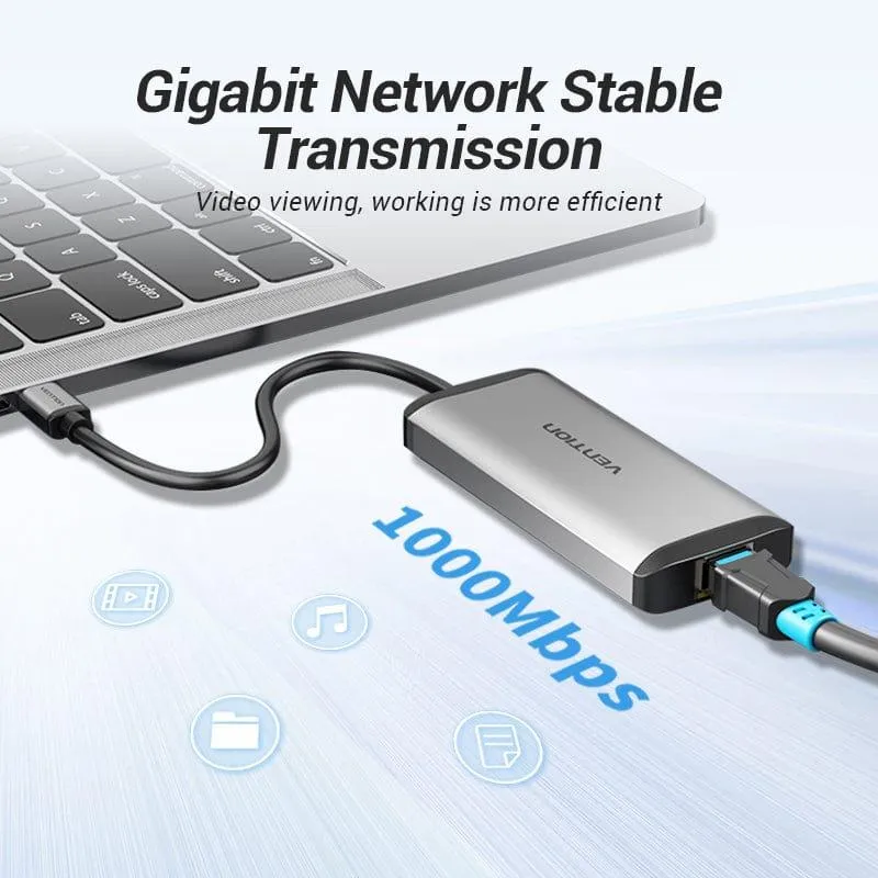 Концентратор Vention USB-C 3-Port, RJ-45, PD, 0.15 m (TGDHB) - мініатюра 5