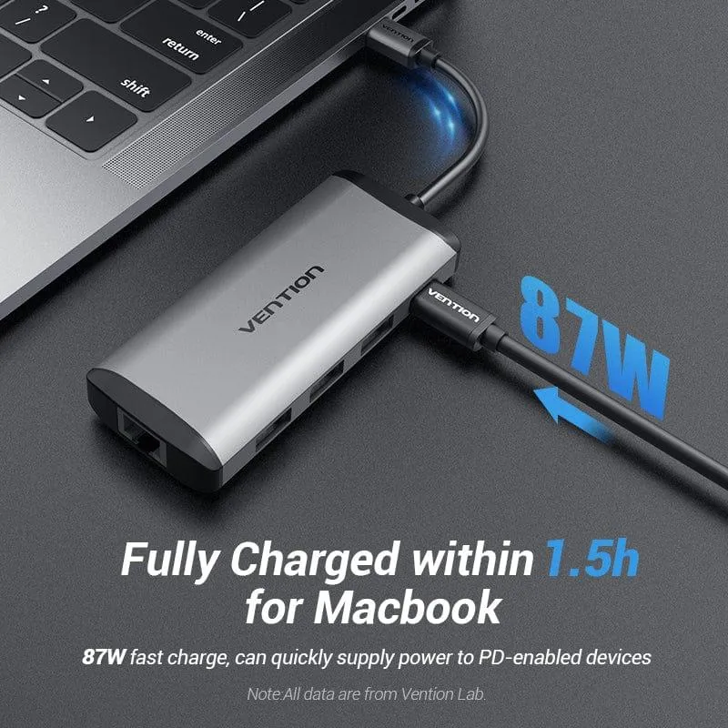 Концентратор Vention USB-C 3-Port, RJ-45, PD, 0.15 m (TGDHB) - мініатюра 6