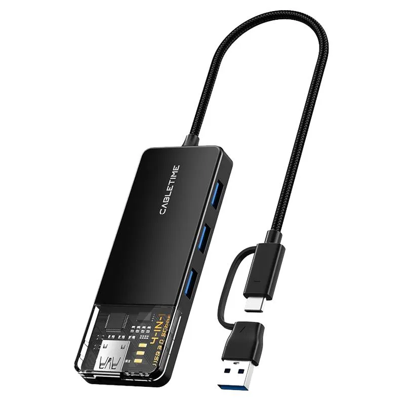 Концентратор Cabletime USB C/A - 4 Port USB 3.0, 5Gbps, 0.15 m (CB05B) - зображення 1