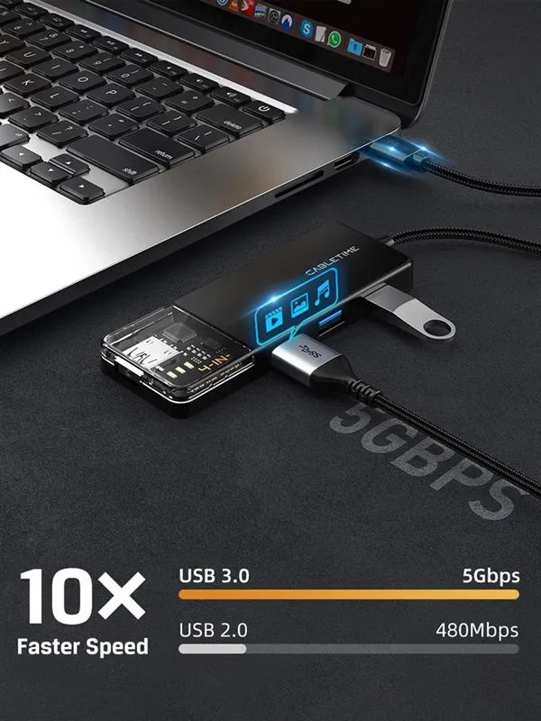 Концентратор Cabletime USB C/A - 4 Port USB 3.0, 5Gbps, 0.15 m (CB05B) - мініатюра 4