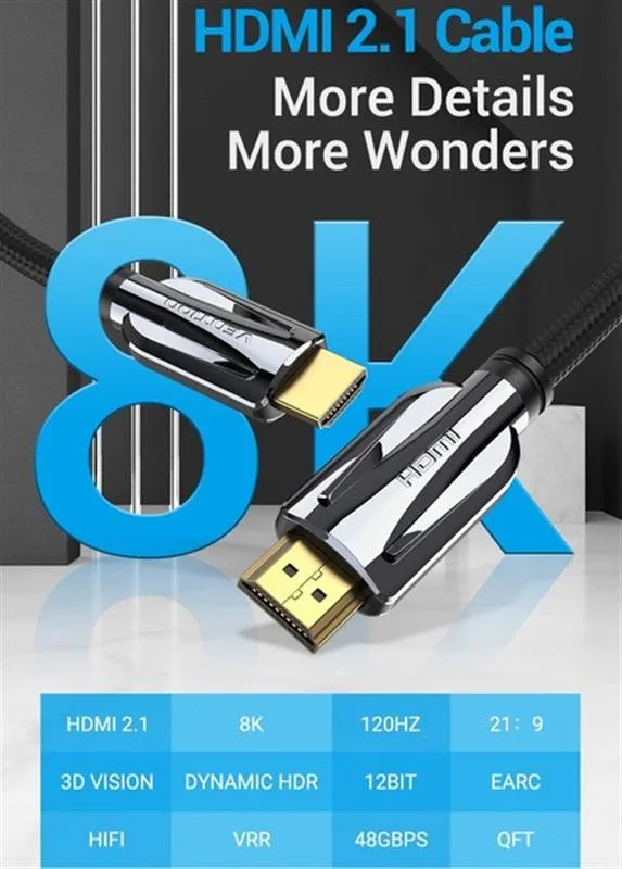 Кабель Vention HDMI - HDMI v.2.1 (M/M), 1.5 м, Black (AALBG) - мініатюра 2
