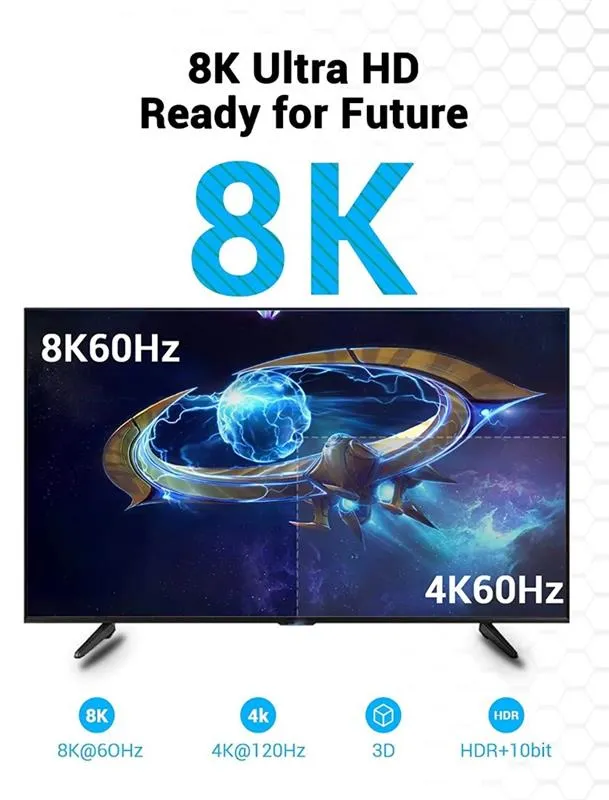 Кабель Vention HDMI - HDMI v.2.1 (M/M), 1 м, Black (AANBF) - мініатюра 3