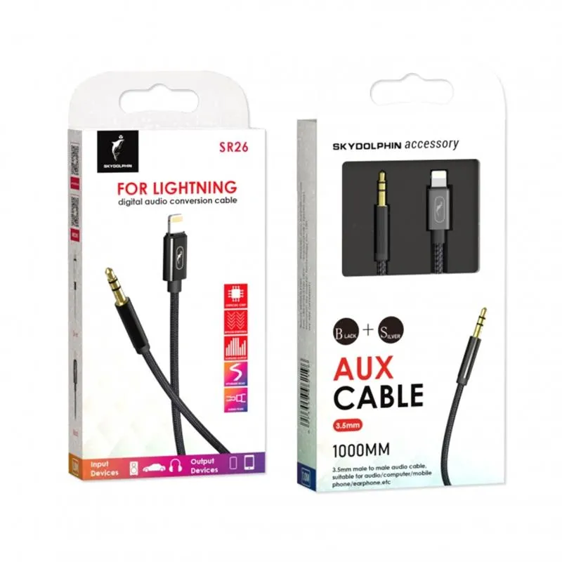 Кабель SkyDolphin SR26 Braided Wire 3.5 мм - Lightning (M/M), 1 м, Black (SDAUX-000069) - мініатюра 2