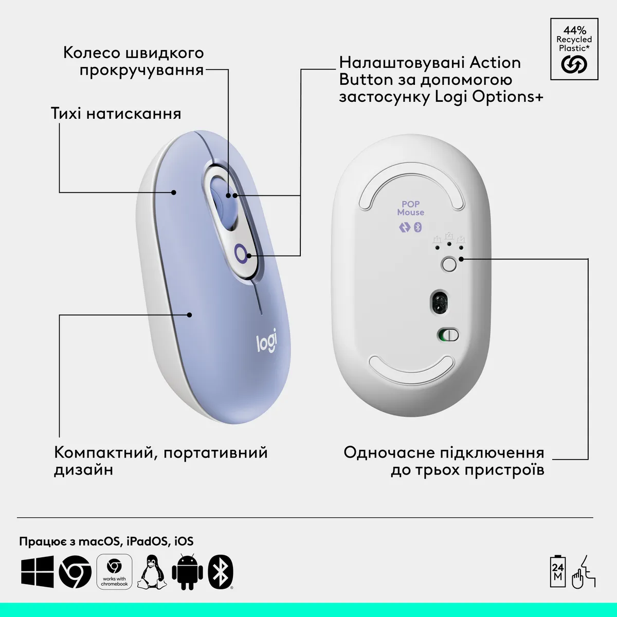 Миша бездротова Logitech Pop Mouse with Emoji Lilac (910-007414) - мініатюра 10