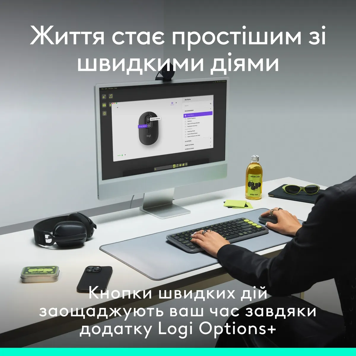 Миша бездротова Logitech Pop Mouse with Emoji Graphite (910-007412) - мініатюра 4