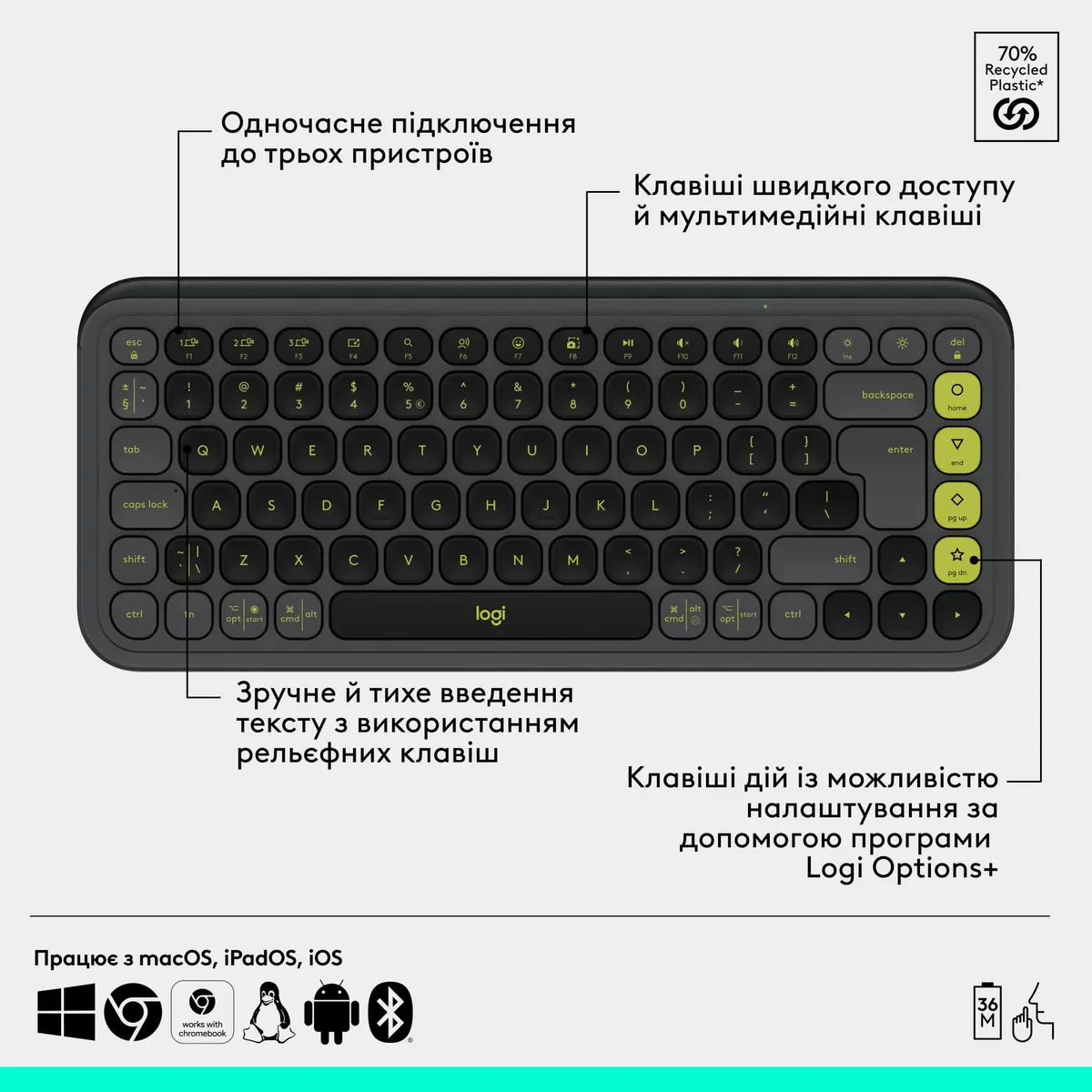 Комплект (клавіатура, миша) бездротовий Logitech Pop Icon Combo Graphite (920-013156) - мініатюра 7