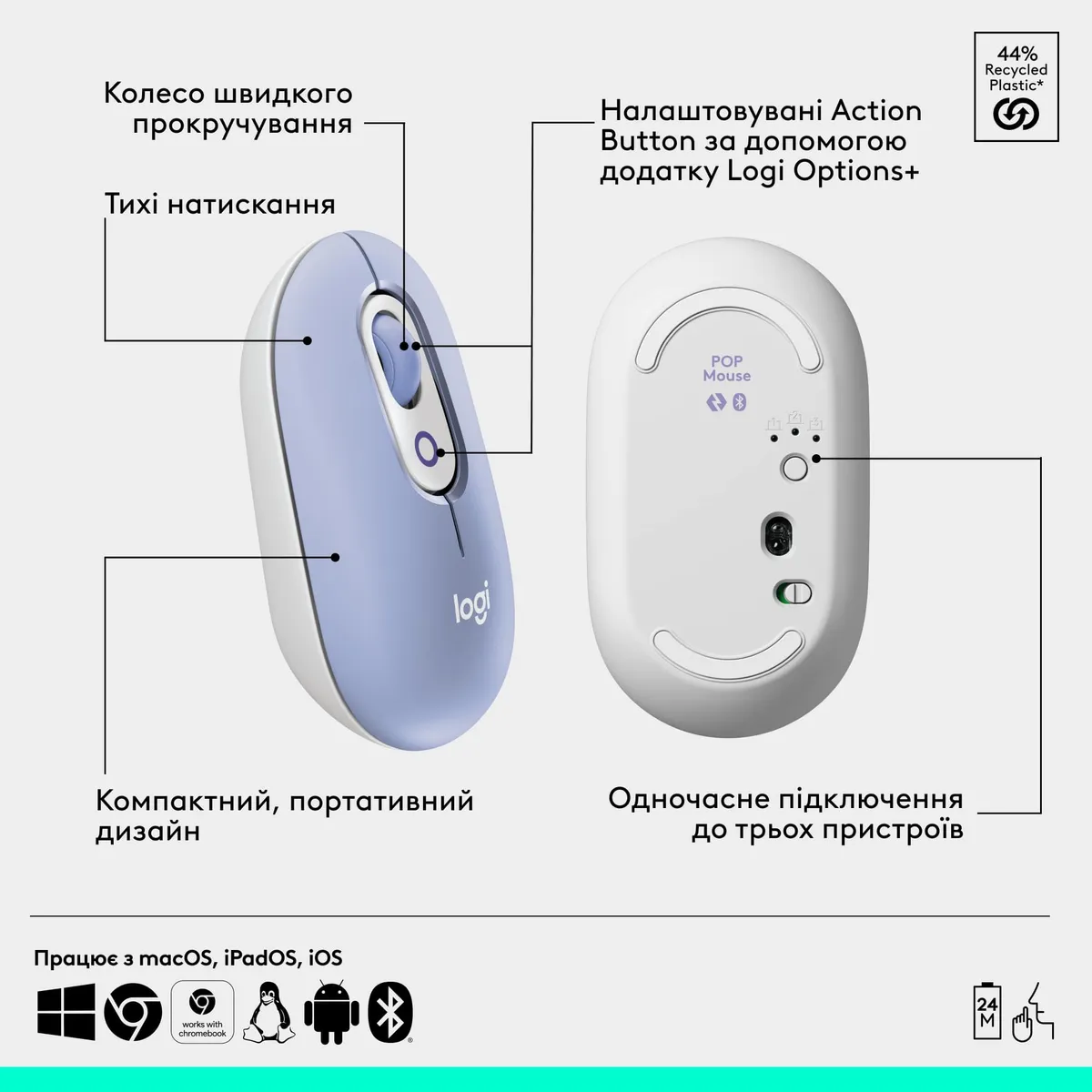 Комплект (клавіатура, миша) бездротовий Logitech Pop Icon Combo Lilac (920-013078) - мініатюра 8