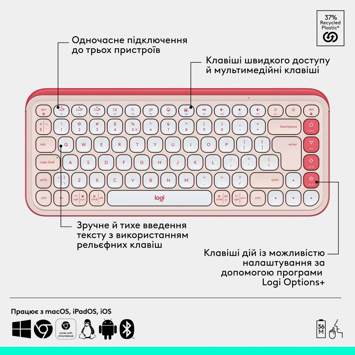 Комплект (клавіатура, миша) бездротовий Logitech Pop Icon Combo Rose (920-013142) - мініатюра 7