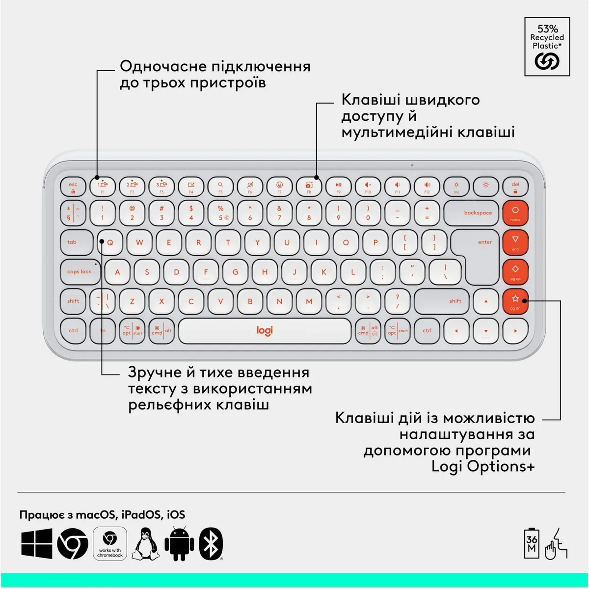 Комплект (клавіатура, миша) бездротовий Logitech Pop Icon Combo Off White (920-013141) - мініатюра 7