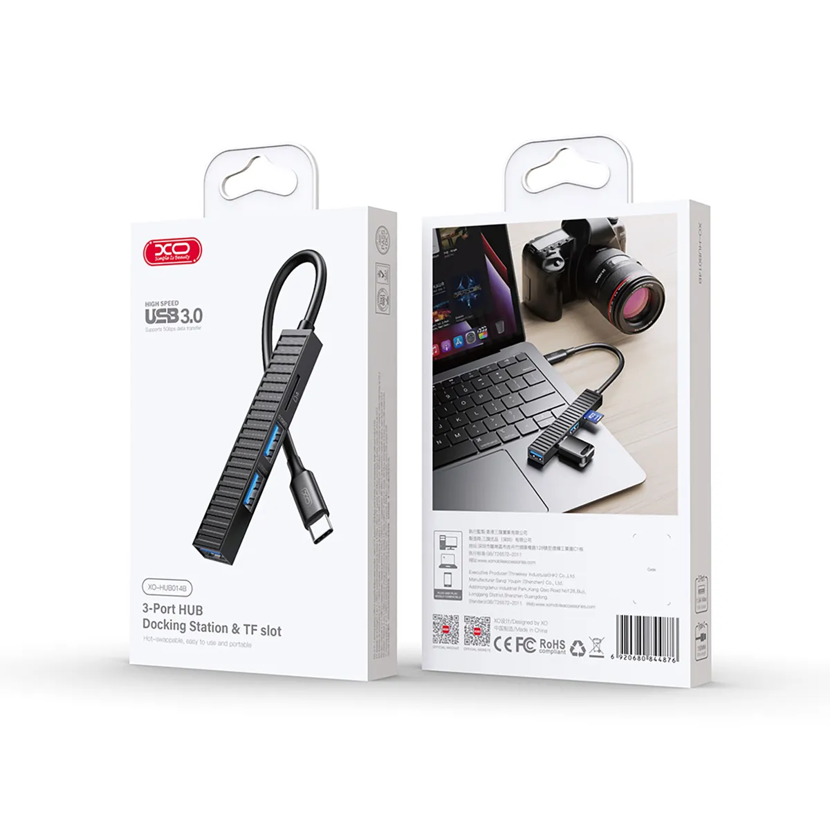 USB-хаб XO USB Type-C 3-в-1 (HUB014B.black) - мініатюра 4