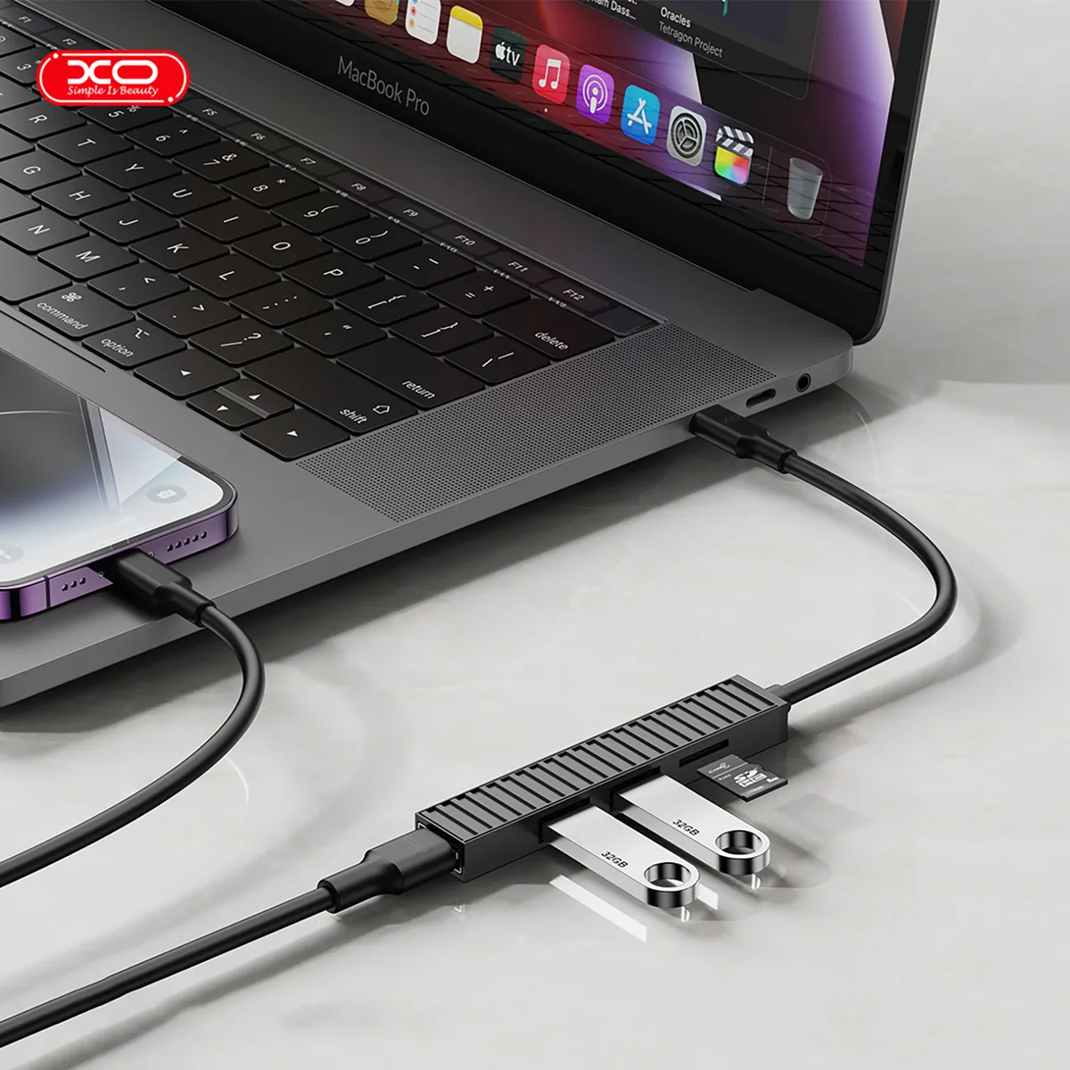 USB-хаб XO USB Type-C 3-в-1 (HUB014B.black) - мініатюра 5