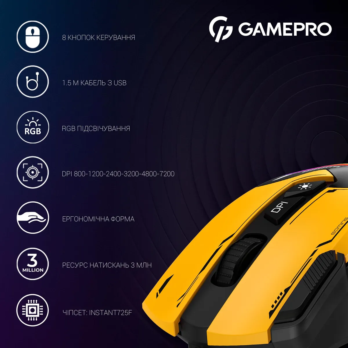 Миша GamePro GM300BL Yellow-Black - мініатюра 9