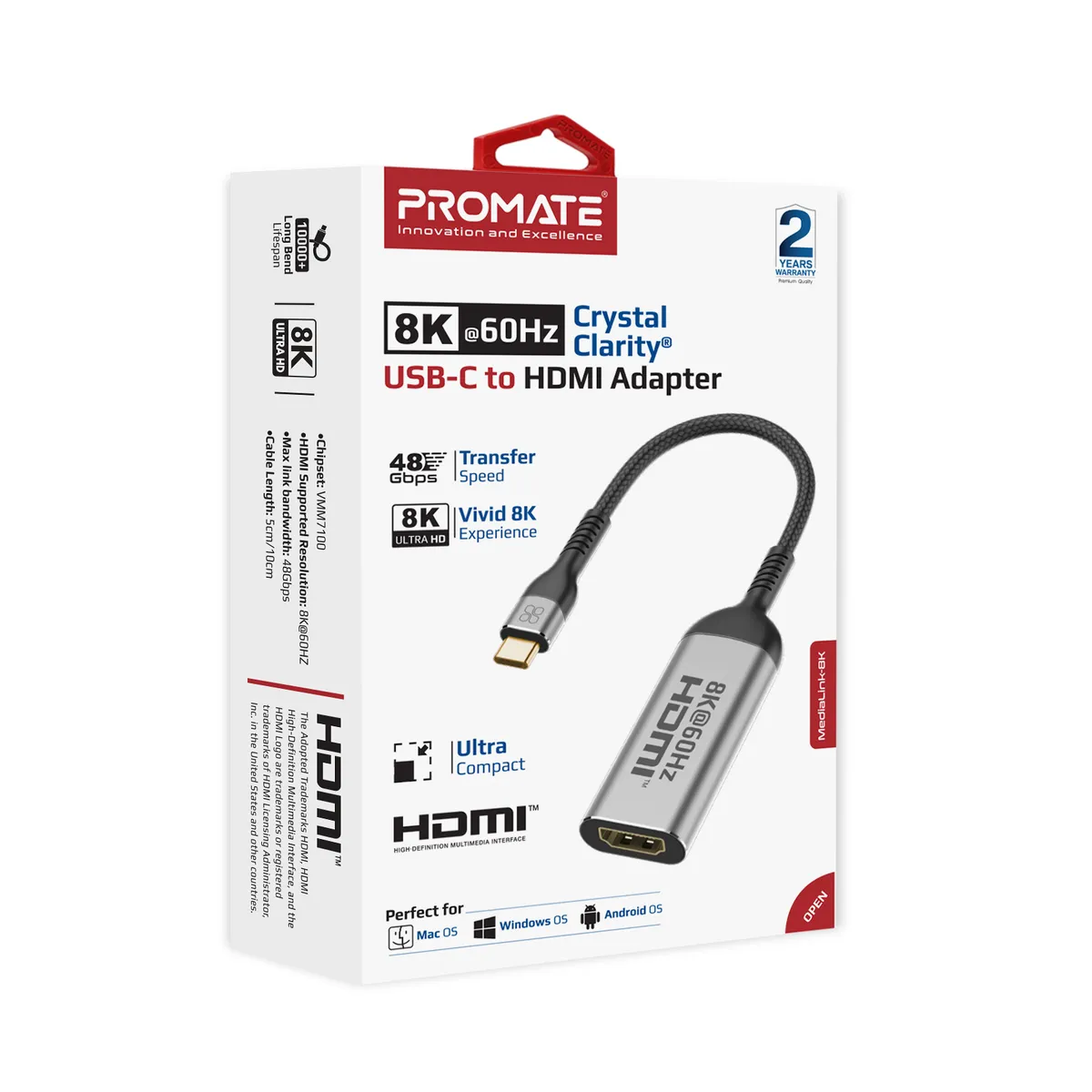 Адаптер Promate MediaLink-8K USB Type-C - HDMI (M/F) Grey - мініатюра 5
