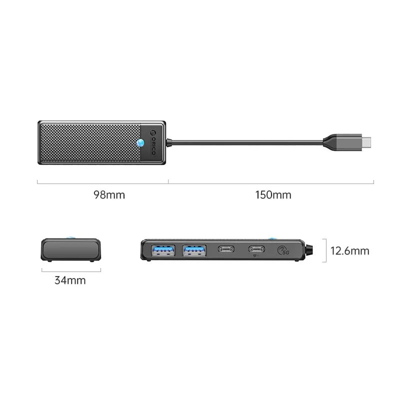 USB-хаб Orico PAPW2AC-C3-015-BK-EP USB Type-C 4-в-1  (CA914210) - мініатюра 2