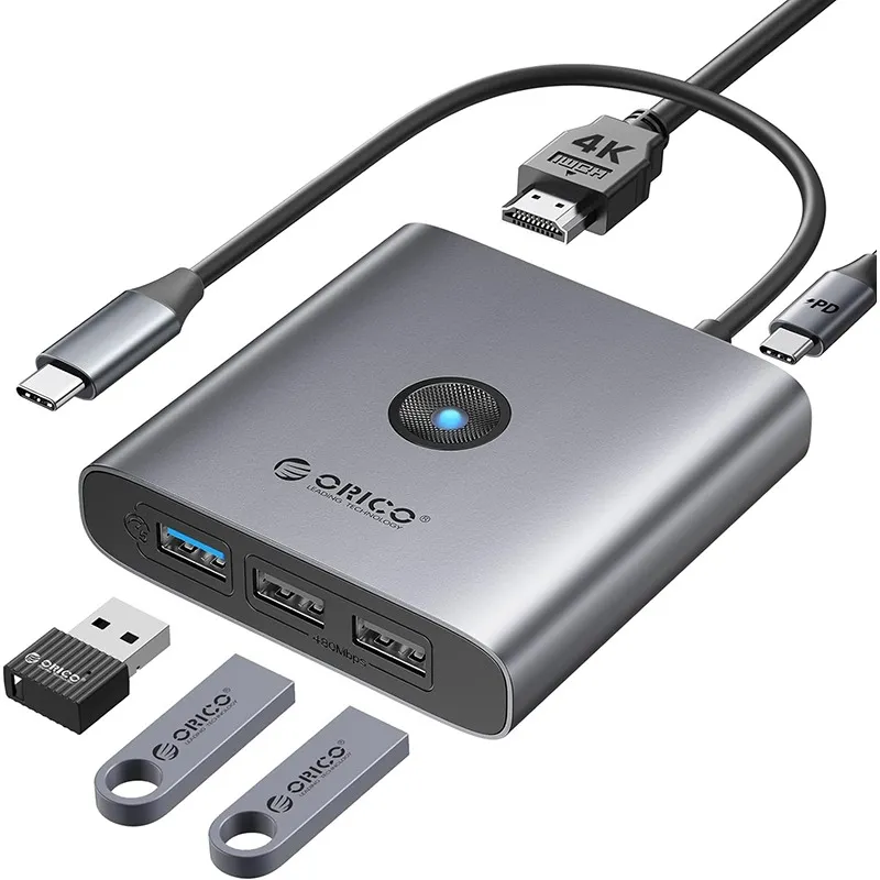 USB-хаб Orico FAX3-5P-GY-EP USB Type-C 3-в-1 Grey (CA914227) - мініатюра 2