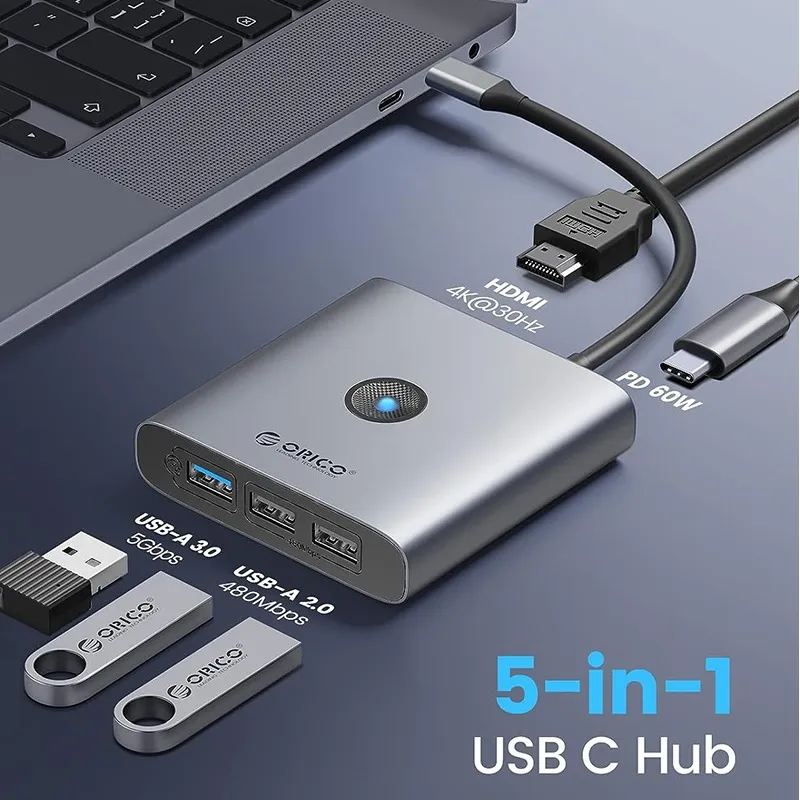 USB-хаб Orico FAX3-5P-GY-EP USB Type-C 3-в-1 Grey (CA914227) - мініатюра 3