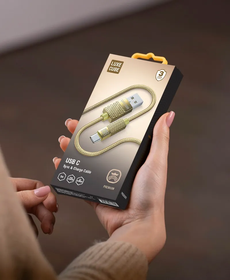 Кабель Luxe Cube Premium USB - USB Type-C (M/M), 1 м, золотистий (8889996899681) - зображення 1