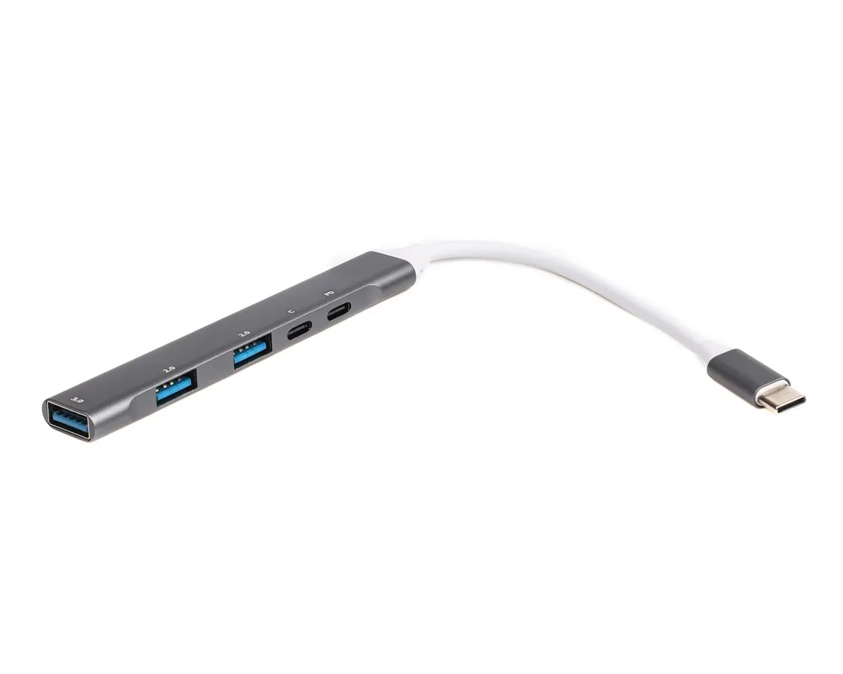 Концентратор USB Type-C Maxxter 1xUSB-A 3.0, 2xUSB-A 2.0, 1xUSB-C (PD100W charging), 1хUSB-C Gray (HU3C-4P1PD-01) - зображення 1