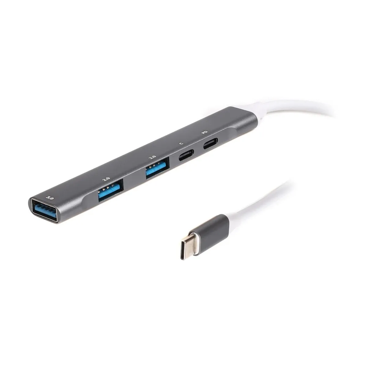 Концентратор USB Type-C Maxxter 1xUSB-A 3.0, 2xUSB-A 2.0, 1xUSB-C (PD100W charging), 1хUSB-C Gray (HU3C-4P1PD-01) - мініатюра 4