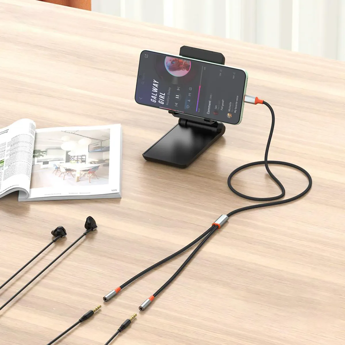 Кабель XO AUX 2х3.5 мм - USB Type-C (F/M), 1 м, Black (NB-R269B.black) - мініатюра 4